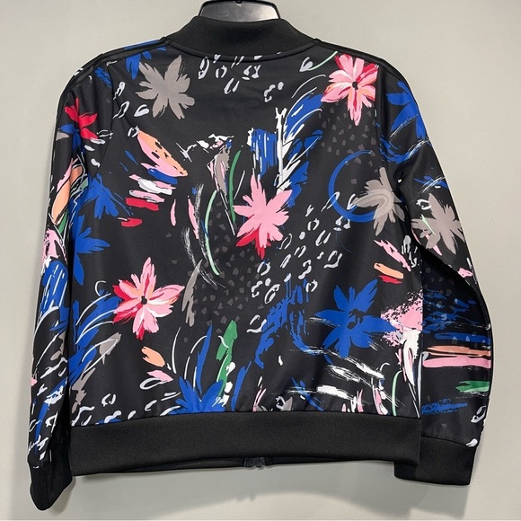 Adidas Girls Black Pink Floral Bomber Jacket - Picture 2 of 13